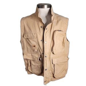 CAT Men's Tan Canvas Utility Vest Caterpillar Size L